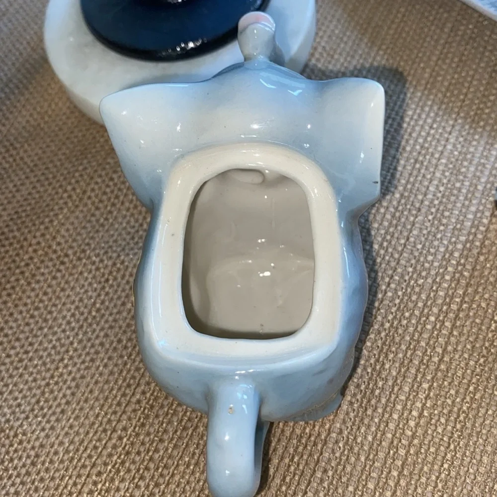 Vintage Ceramic “Trunks Up” Elephants Lidded Sugar Bowl & Creamer